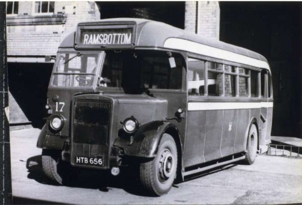 Fleet No: 17- Registration No: HTB 656 - Chassis: Leyland PS1 - Chassis No: 462440 - Body:Roe - Seating: B35R - Introduced:  B35R - Withdrawn: 1947 - Location: Ramsbottom Bus Depot - Comments: 1968 Other Info: 
16-Transport-02-Trams and Buses-000-General
Keywords: 0