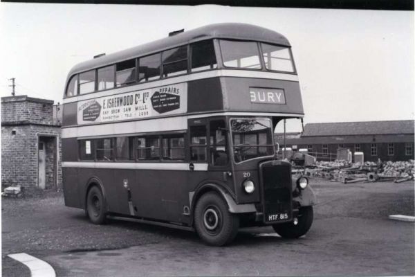 Fleet No: 20- Registration No: HTF 815 - Chassis: Leyand PD2/1 - Chassis No: 472362 - Body:Leyland - Seating: H30/26R - Introduced:  H30/26R - Withdrawn: 1947 - Location: Ramsbottom Bus Depot - Comments: 1965 Other Info: 
16-Transport-02-Trams and Buses-000-General
Keywords: 0