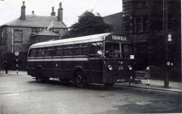 Fleet No: 26- Registration No: MTC 255 - Chassis: Leyland PSU1/13 - Chassis No: 501199 - Body:Roe - Seating: B44F - Introduced:  B44F - Withdrawn: 1950 - Location: Terminus, Moss Street, Bury - Comments: 1962 Other Info: 
16-Transport-02-Trams and Buses-000-General
Keywords: 0