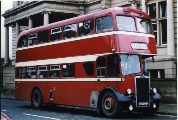 Fleet No: 11- Registration No: TTD 386H - Chassis: Leyland PD3/4 - Chassis No: 902844 - Body:East Lancs. - Seating: H41/32F - Introduced:  H41/32F - Withdrawn: 1969 - Location: Terminus, Moss Street, Bury - Comments: Withdrawn 1981 Other Info: 
16-Transport-02-Trams and Buses-000-General
Keywords: 0