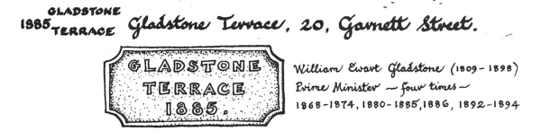 Gladstone Terrace Date Stone from Stories in Stone - Datestones in Ramsbottom - John B. Taylor
17-Buildings and the Urban Environment-05-Street Scenes-033-Garnett Street area
Keywords: 1885