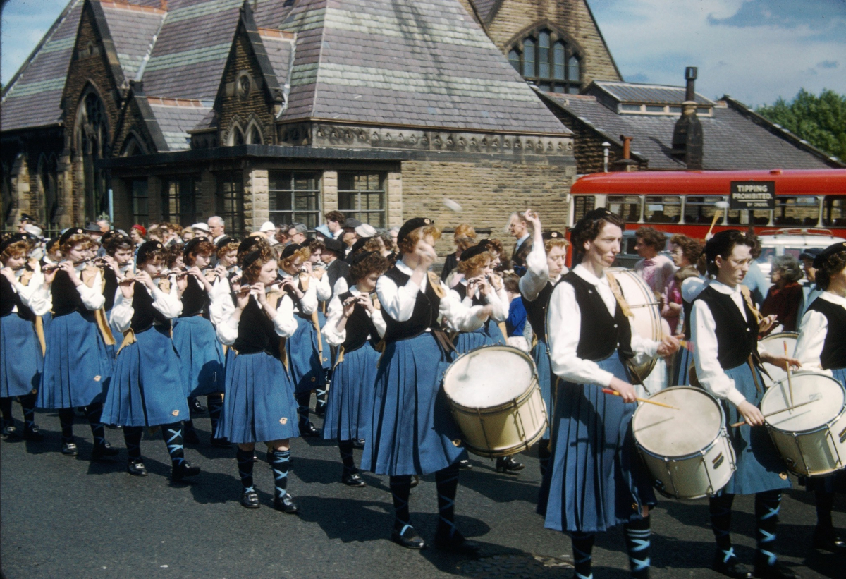 Whit Walk Bolton Street past St Andrew's school- 1960sdonated by Tony Tickle via Facebook. The photographer was John Geoffrey Duckworth who was Chief Engineer for Ramsbottom Urban District Council.  Photo taken on slide in the 1960s
06-Religion-03-Churches Together-001-Whit Walks
Keywords: 0